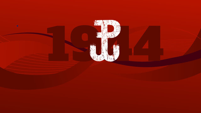 Baner na powstanie warszawskie 1944 z symbolem polska walcząca, 1 sierpnia, wieniec laurowy na czerwonym tle