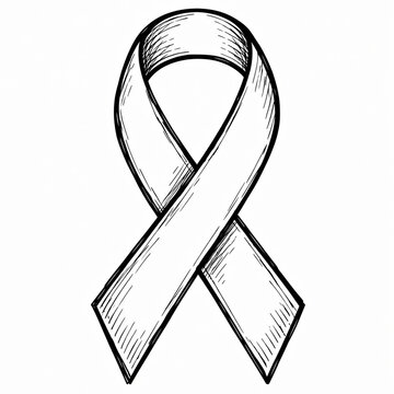Black and white awareness ribbon drawing isolated on a clean white background