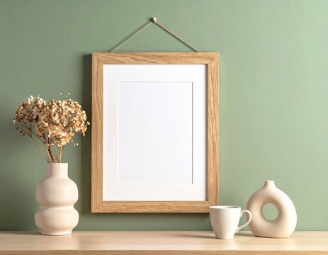 Blank Wooden Frame with Modern Home Decor
