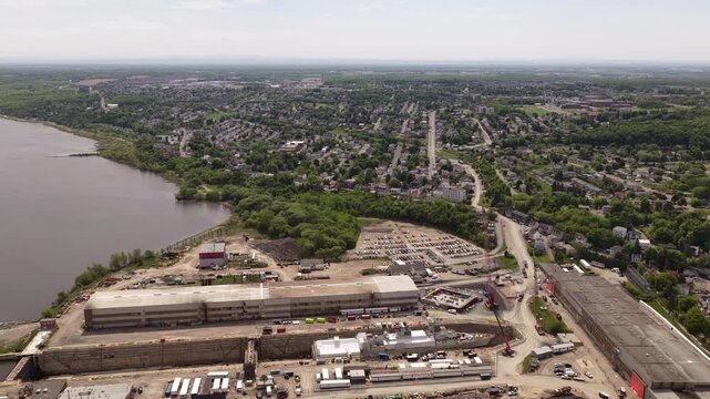 Aerial view of Quebec City and Levis straddling the St Laurence River