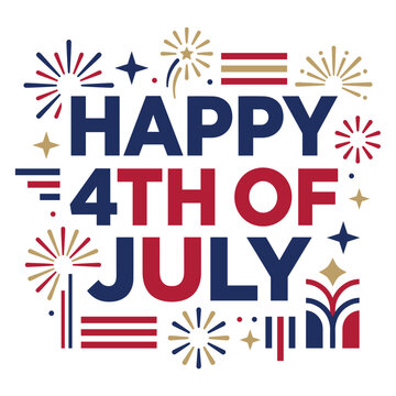 Patriotic independence day text layout with fireworks stars and flag stripes in vector illustration template