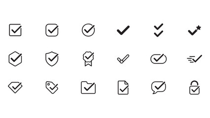 Checkmark icons set, approval verification and confirmation symbols vector artwork UI design package templates assets today together © FORIDUL