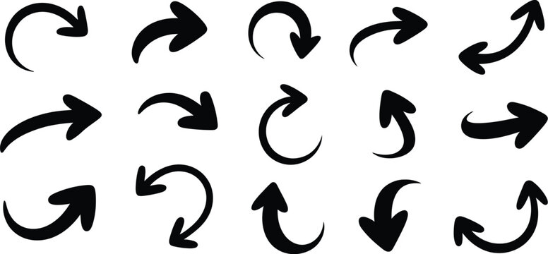 Arrow icons, curved arrows and direction symbols for navigation, route guidance, flowcharts, infographics, user interfaces, presentations and web design.