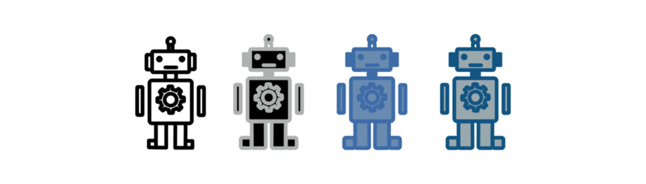 
Robot icon set featuring a collection of robot designs in multiple styles