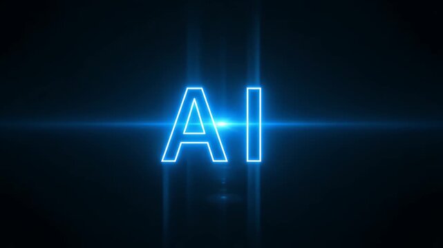 Ai text logo animation with glowing blue light effect on a dark background