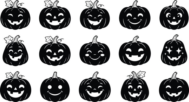 Funny and spooky halloween pumpkin faces silhouette set with halloween silhouette jackolantern