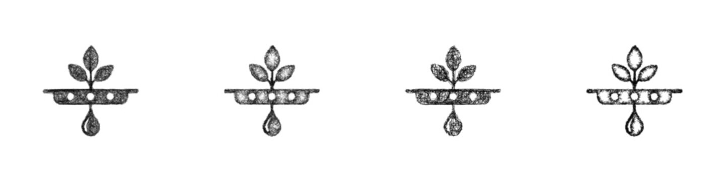 Sketch black and white hydroponics farming company logo design set