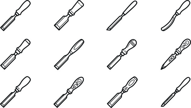 Various woodworking chisels and tools