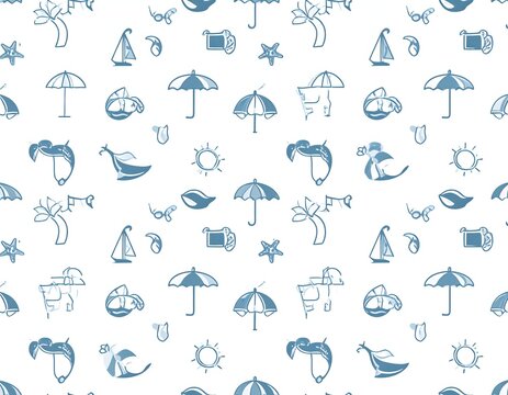 Blue Summer Vacation Seamless Pattern
