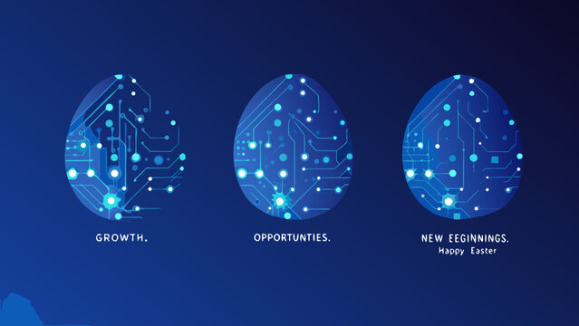 Circuit board egg shapes against a dark blue background a vector illustration for technology and spring celebrations abstract