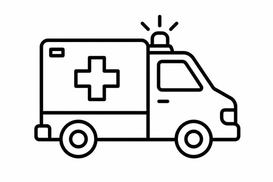 Simple black outline icon of an ambulance vehicle with a medical cross symbol