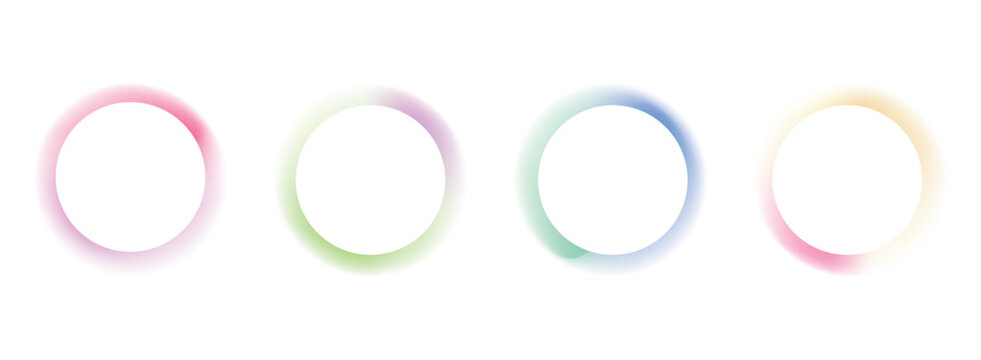 Gradient circles background, color gradation with halftone effect. Vibrant design colorful swirls. Gradient blur circle pattern with grain dots design. Rainbow rgb color spectrum. Vector illustration