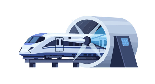 Futuristic High-Speed Maglev Train Concept Emerging from a Tunnel, Modern Transportation Technology Vector Illustration