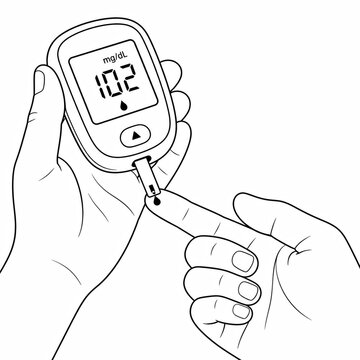 Person checking blood sugar level with a digital glucose meter device illustration