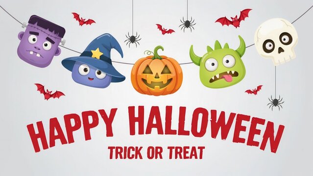 Happy halloween trick or treat cartoon characters