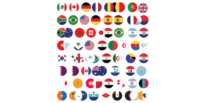 World flags icon collection, international country symbols grid, global diversity cultural representation design, geography education emblem artwork, flat vector illustration