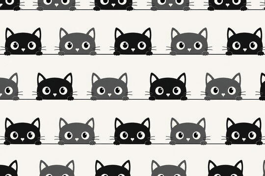 Seamless pattern with cute pixel art cat faces