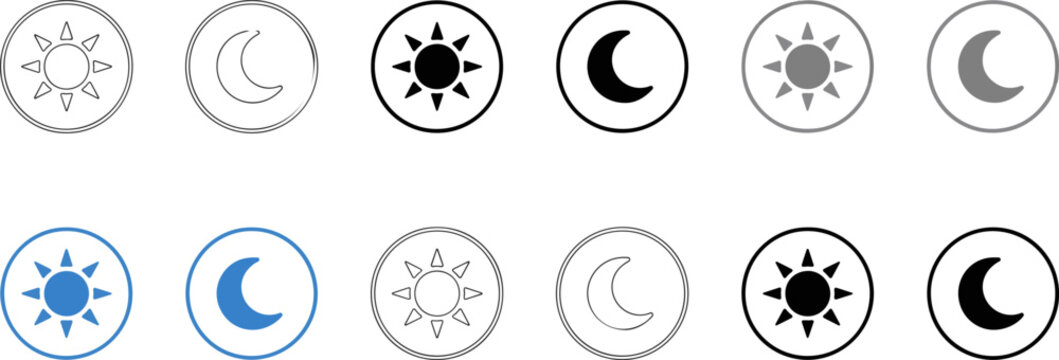 Sun and moon cycle phase symbols icon set with astronomy collection illustration celestial environment brightness rotating variation