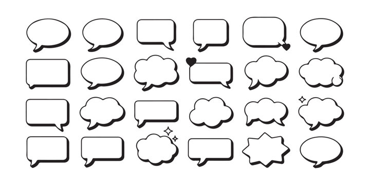 Set of various hand drawn speech bubble icons for chat messaging and social media interface.