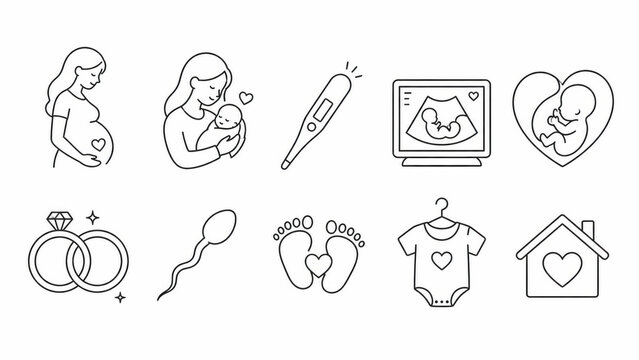 Set of black line baby and motherhood icons