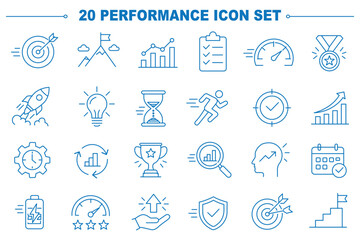 Fototapeta premium Performance thin line icon collection for speed, progress and efficiency concept. Editable stroke. Pixel perfect