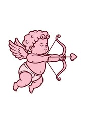 Obraz premium Pink Cupid Illustration with Bow and Heart Arrow for Valentine's Day Design, Romantic Cherub Vector Art on White Background