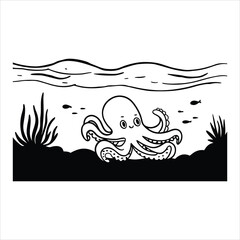 Obraz premium Small octopus gliding smoothly through calm seawater currents