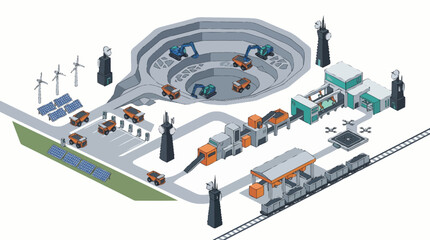 Industrial factory with train and machinery. © karina