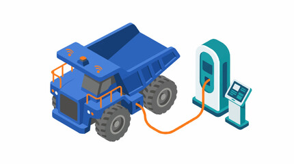 Electric blue mining dump truck charging. © karina