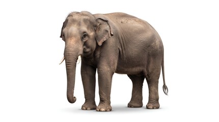 Fototapeta premium Full body shot of a majestic Asian elephant standing on white background.