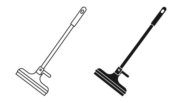Flat illustration of a floor squeegee and a flat mop, line art and silhouette, graphic resources for cleaning and maintenance.