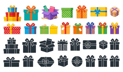 Fototapeta premium Flat and Silhouette Gift Box Collection Colorful Present Vector Set