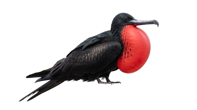 Magnificent Frigatebird with Inflated Red Gular Pouch Isolated on White.