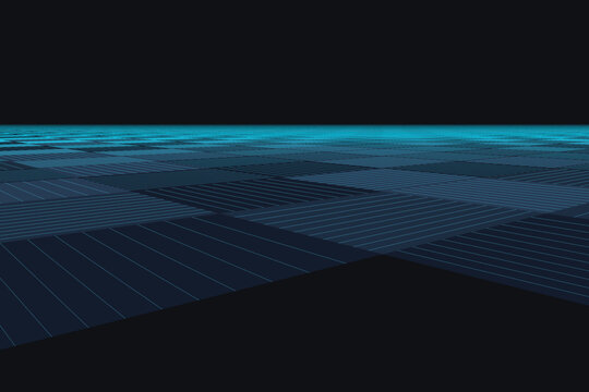 Abstract cyan gradient perspective grid lines on dark background