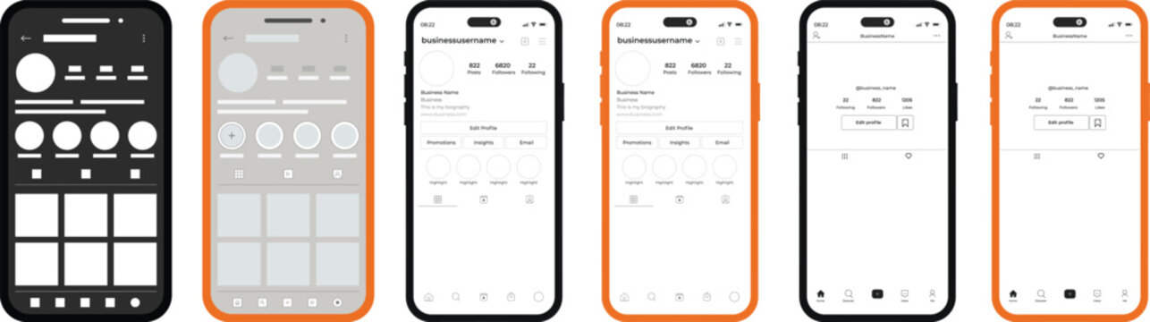 Modern mobile app UI elements and interface kit featuring buttons, smartphone mockups, login, messaging, download, share, like and subscription components for web and app design.