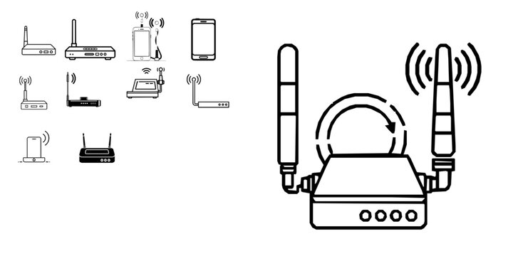 Modem Device Three Quarter View Mobile App Style Tech Icon Outline