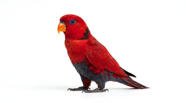 A beautiful red lory parrot isolated on a white background.