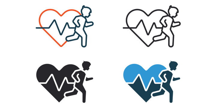 running heart icons outline and Flat Style,transparent background