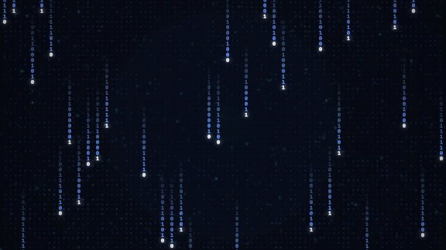 Blue falling binary code data rain technology motion background