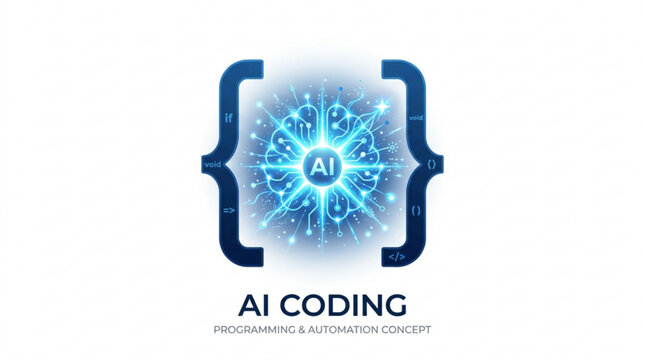 AI coding logo, programming automation concept, technology vector icon, artificial intelligence symbol