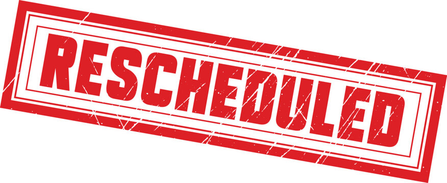RESCHEDULED: A professional rectangular rubber stamp featuring the word RESCHEDULED for efficient and clear document status updates.