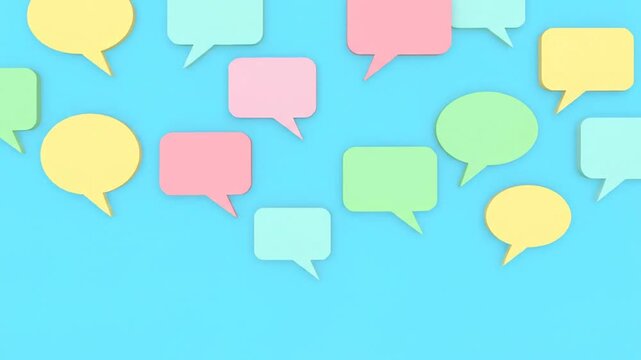 Animated Colorful Speech Bubbles Floating on a Bright Blue Background.