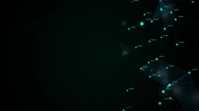 Teal network cluster on right with dark copy space technology