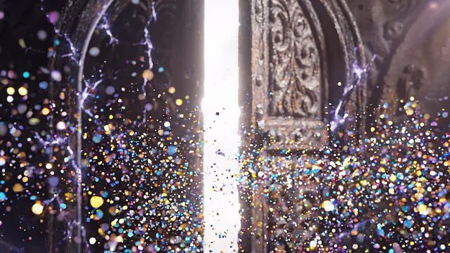 Dreamy Magic Portal Door with Floating Glowing Glitter