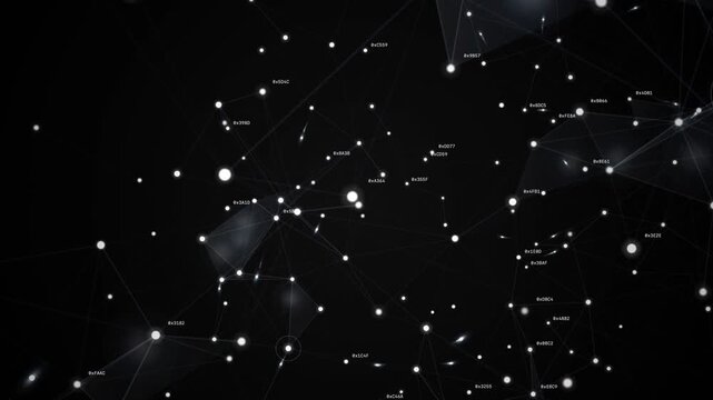 White glowing network connections on black technology motion