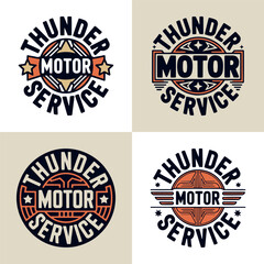 Obraz premium Four circular vintage logos for a thunder motor service brand