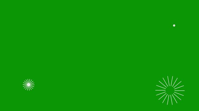 Abstract glowing particles and light bursts moving across vibrant green background with black separation for motion graphics