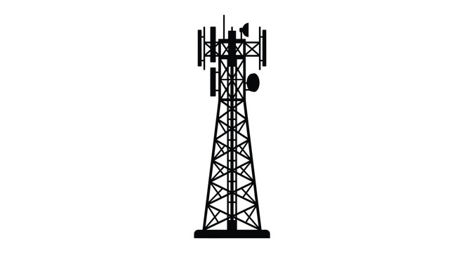Cell tower structure in black silhouette against a white background a telecommunications infrastructure depiction silhouette mobile communication telecom
