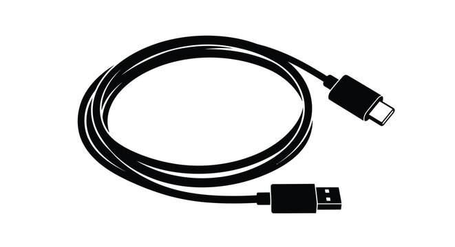 Usb Cable With Usb a And Usb c Connectors Black Silhouette usb a connector usb c data charging cord wire