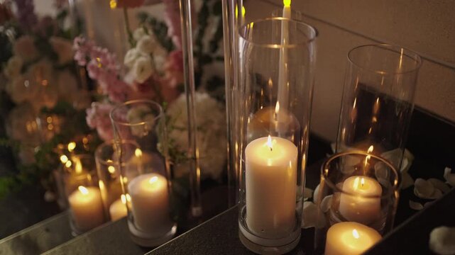 christmas decoration with candles. decor candle catering dinner tabel luxury event night.
